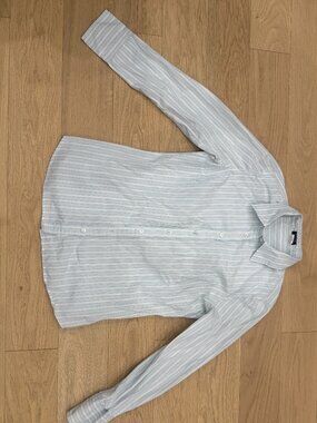 J. Crew White/Blue Striped Button-up - Size Medium